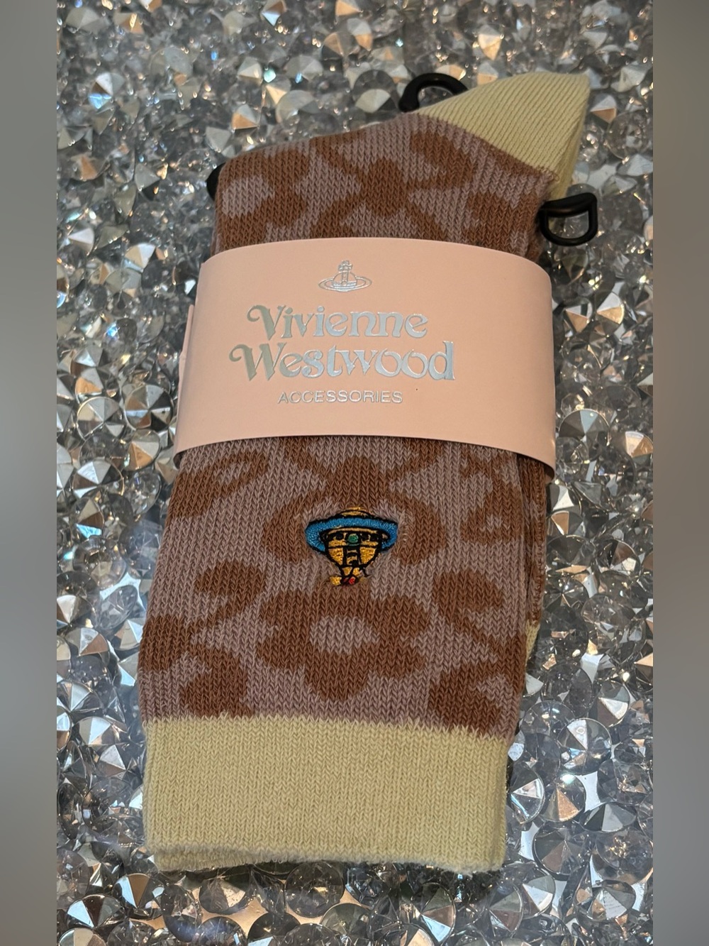 Vivienne Westwood Japan Leopard Print Crew Socks NWT Rare Orb Embroidered - Picture 2 of 5